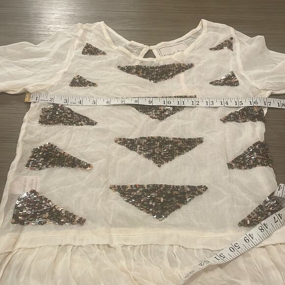 Beautiful Stories‎ Off White Sheer Sequin Patch Long Sleeve Blouse Size XS - Picture 7 of 8